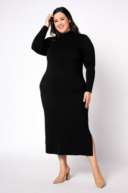 Women with Control Black Mock Jersey Cotton Midi Dress Long Sleeve 2XP Plus